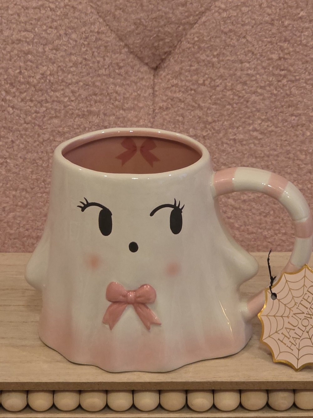Cute Ghost Ceramic Mug with Pink Bow